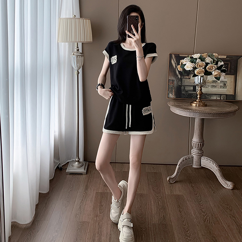 RY70079# 高含棉时尚韩版套装女2026夏季新款撞色短袖t恤短裤两件...