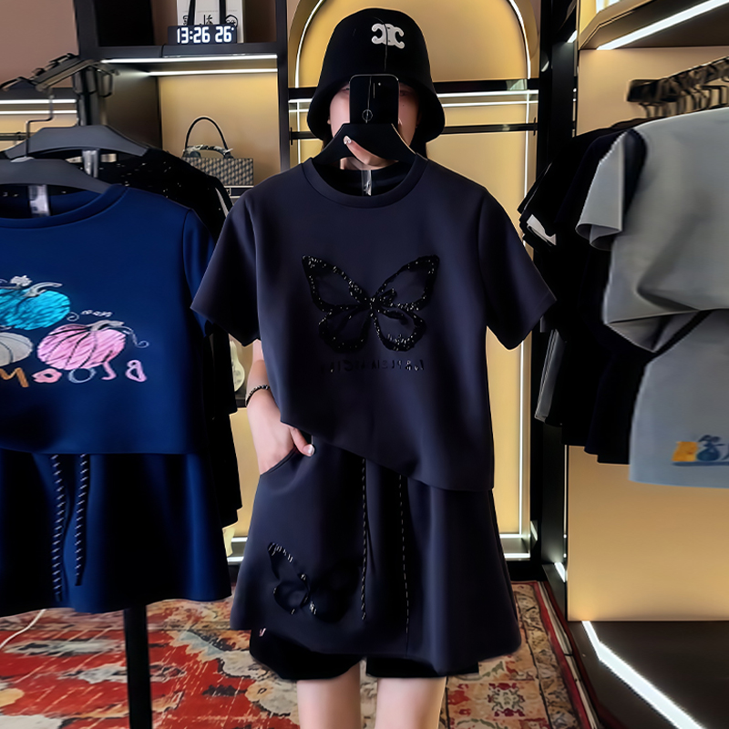 RY70074# 高含棉2026夏季新款小个子松弛感套装女时尚上衣短裤两件...