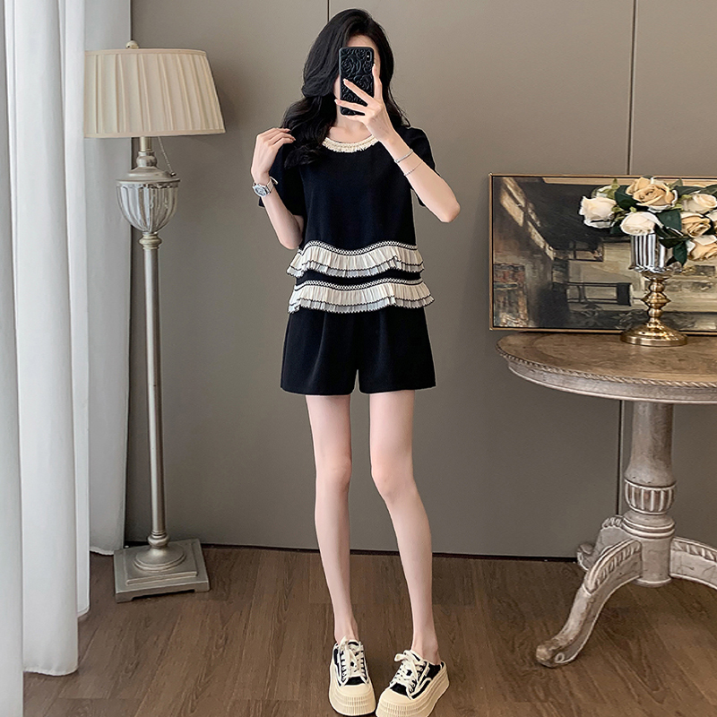 RY70075# 官图  小个子韩系套装女2026夏季新款设计感花边上衣短...