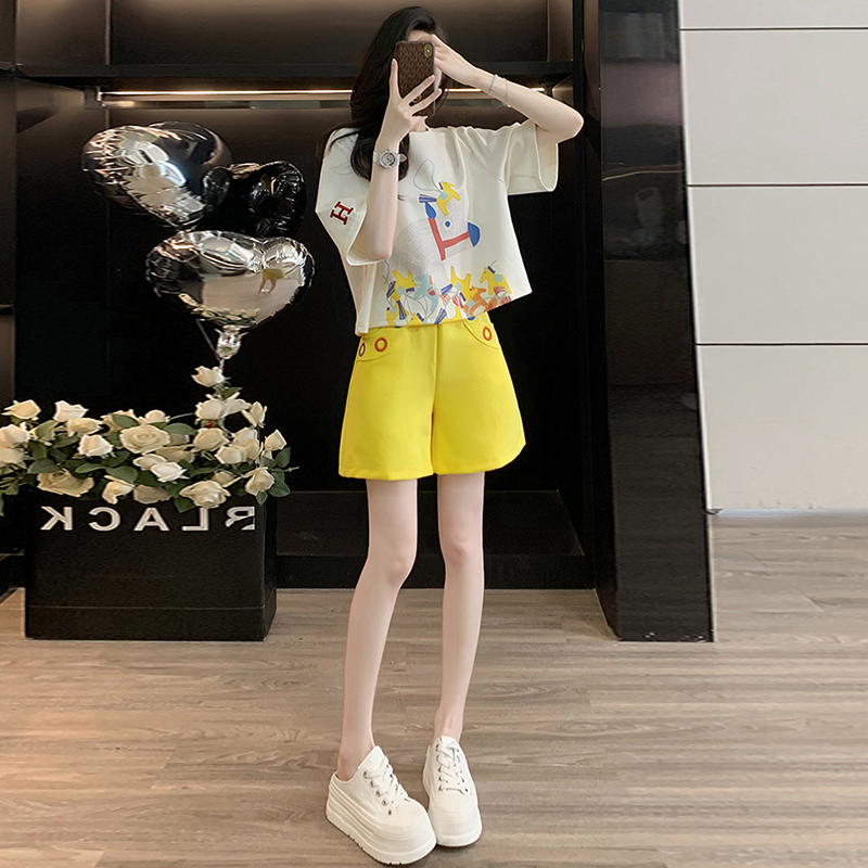 RY70076# 高含棉夏季时尚气质小清新套装女2026轻奢风上衣短裤两件...