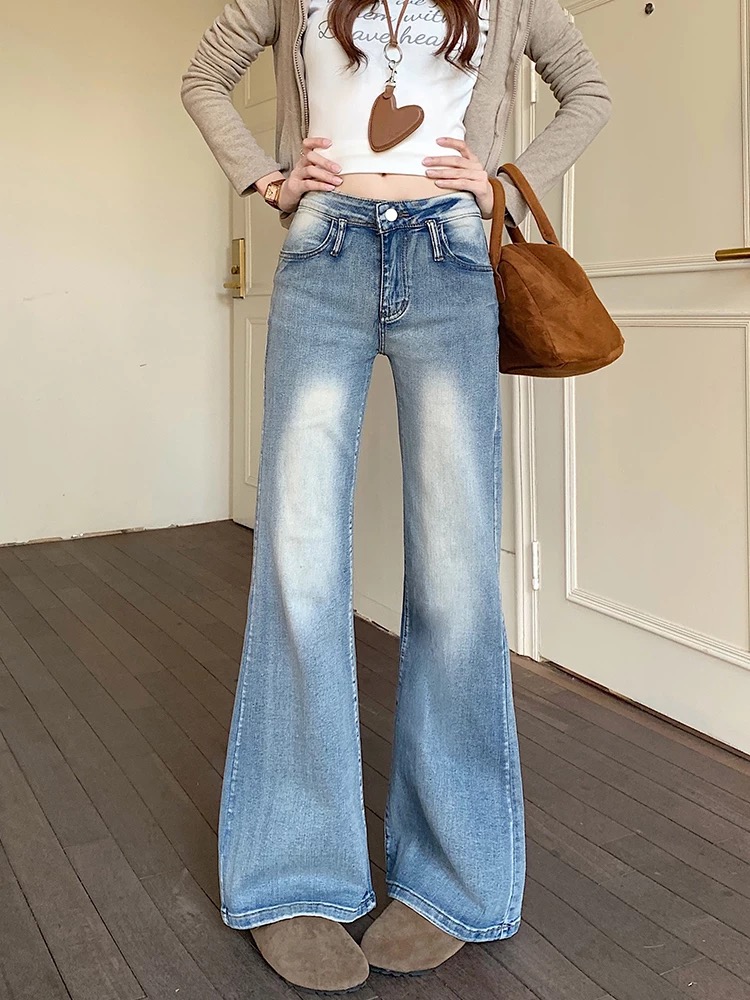 MY17488# 美式复古微喇牛仔裤新款低腰辣妹宽松喇叭裤子女裝貨源服裝批...