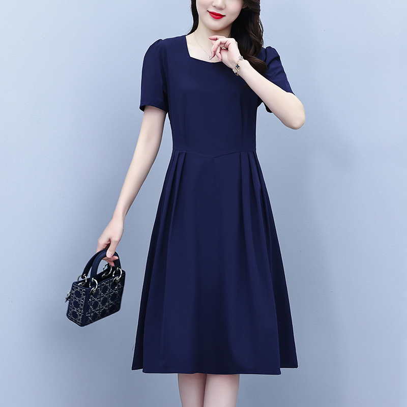 RY1473# 有口袋方领冰丝四面弹连衣裙2026夏季短袖新款气质修身显瘦...