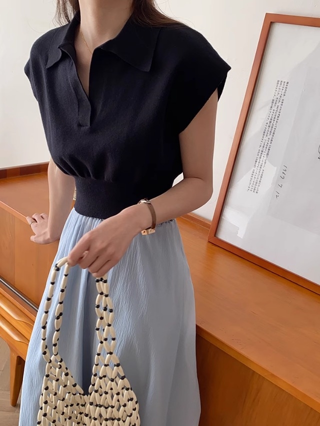 韓時尚洋氣顯瘦短袖t恤女夏純色簡約小個子百搭別致針織短款上衣