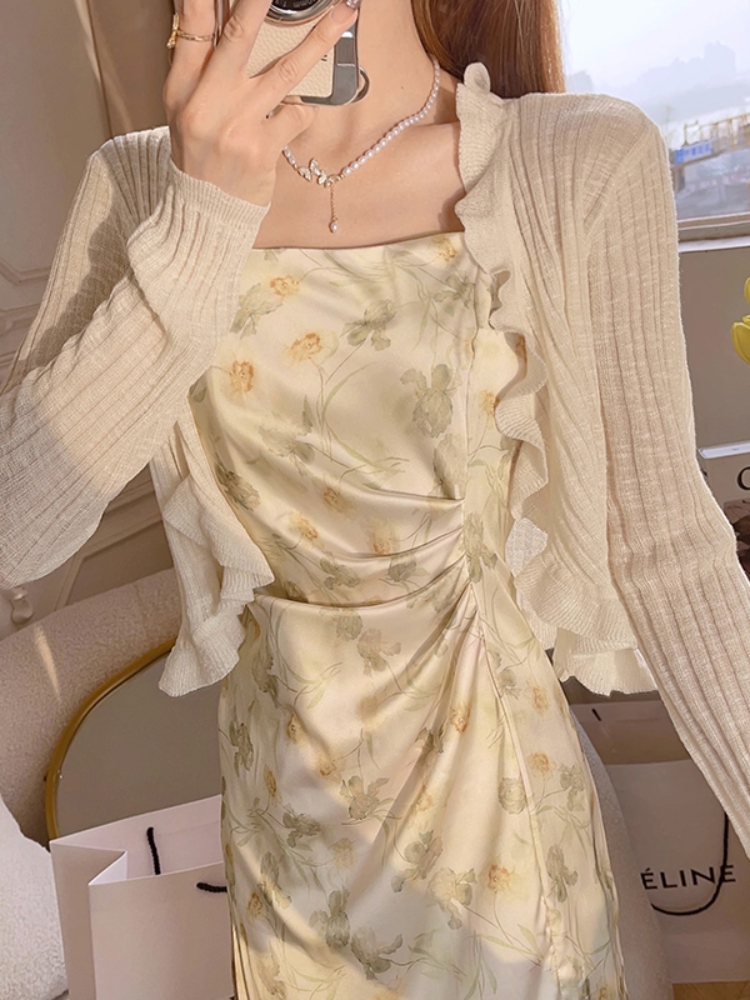 木耳邊冰絲防曬衣女夏新款配裙子外搭披肩短款開衫外套透氣薄罩衫