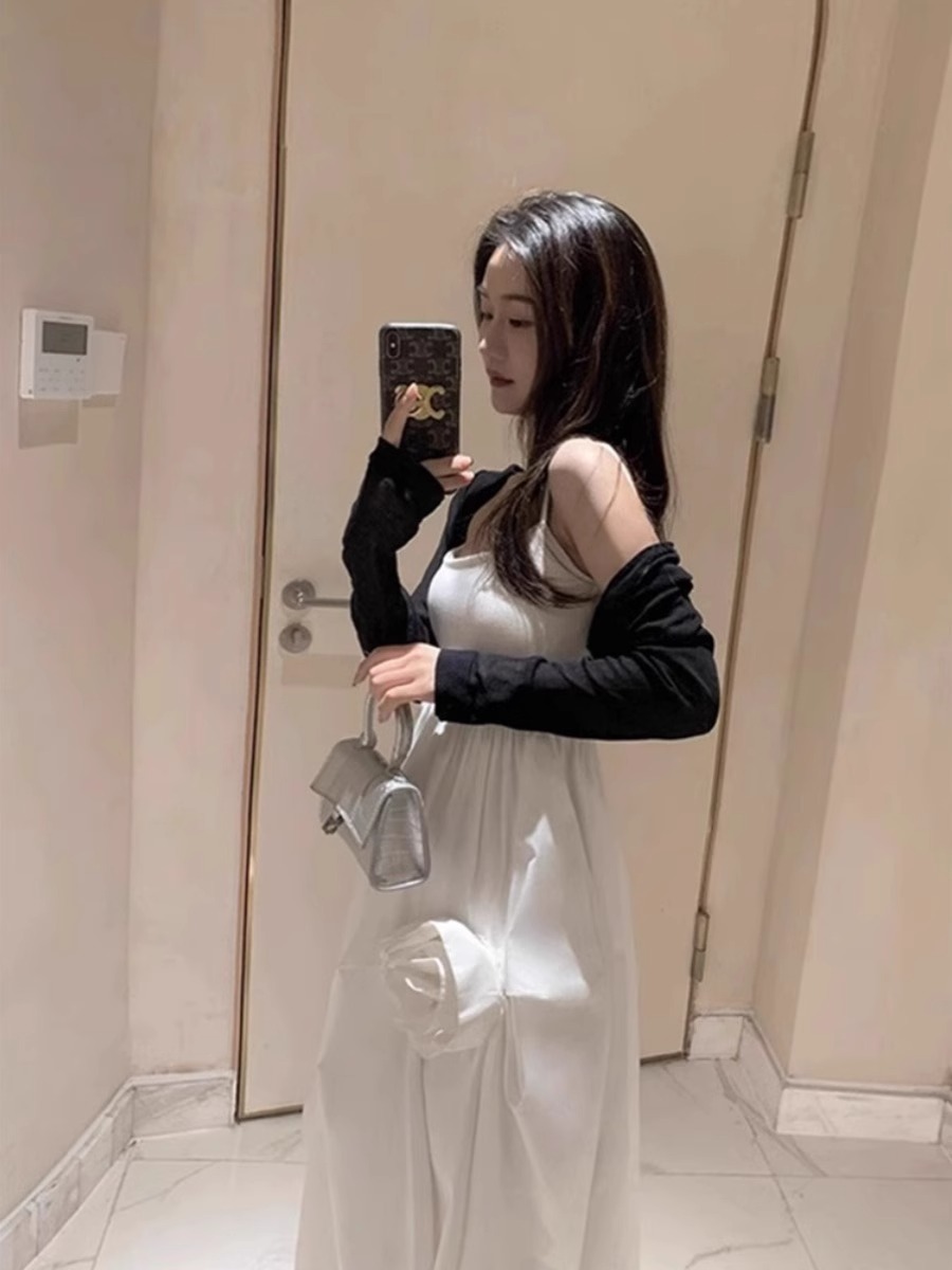 黑色短款冰絲針織防曬開衫女夏季薄款外搭披肩空調罩衫薄紗小坎肩