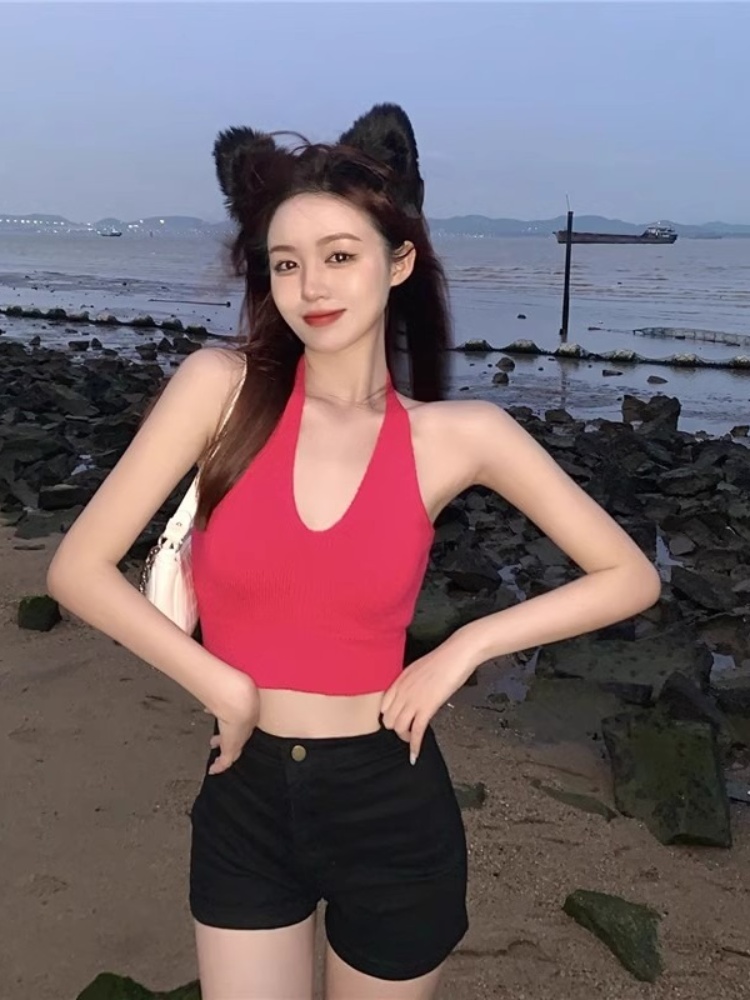 純欲辣妹風掛脖針織抹胸上衣性感露背吊帶小背心女夏內搭外穿顯瘦