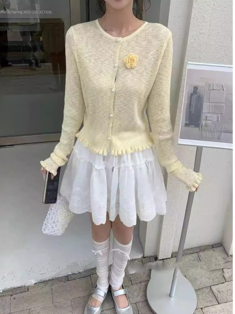 竹節麻防曬開衫女法式氣質甜美百搭立體花朵設計薄款針織開衫花飾