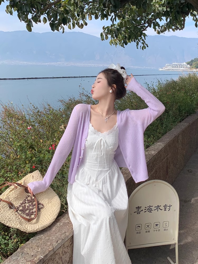 藍色開衫女薄款2026新款夏季外搭防曬罩衫外套空調衫上衣