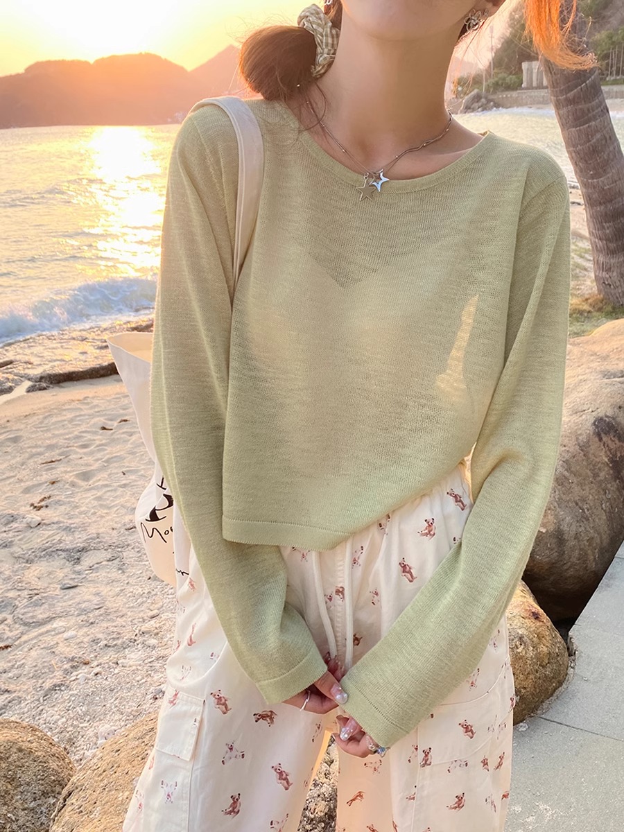 初夏防曬罩衫女夏日輕薄配吊帶的小外搭長袖短款針織上衣
