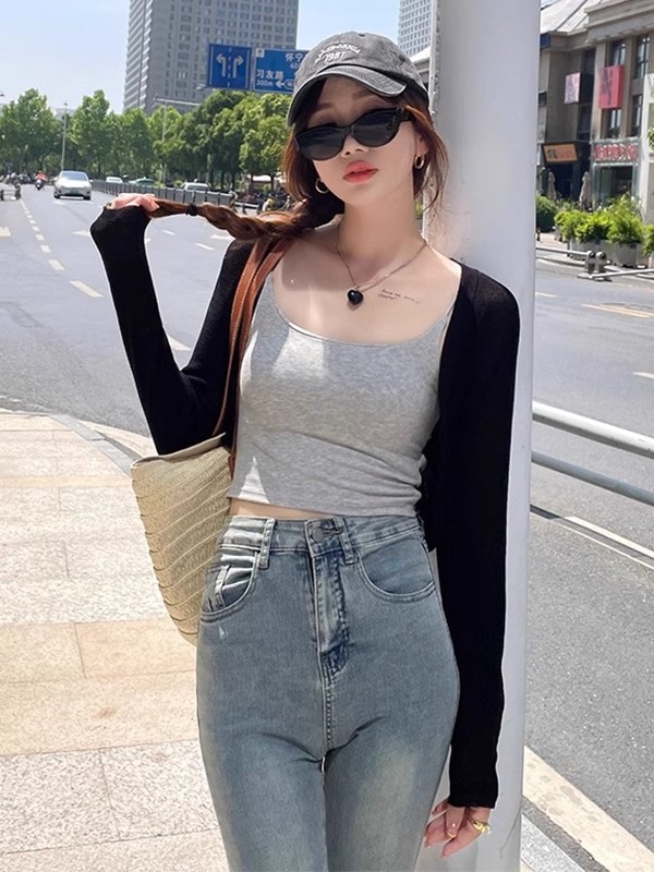披肩外搭女防曬開衫短款夏季冰絲針織小坎肩外套薄款配吊帶裙罩衫
