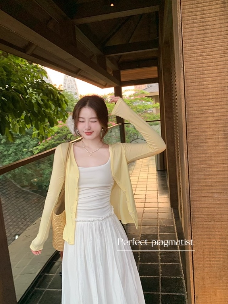 白色針織曬罩衫2026新款夏季吊帶裙外搭開衫女外套薄款冰絲上衣