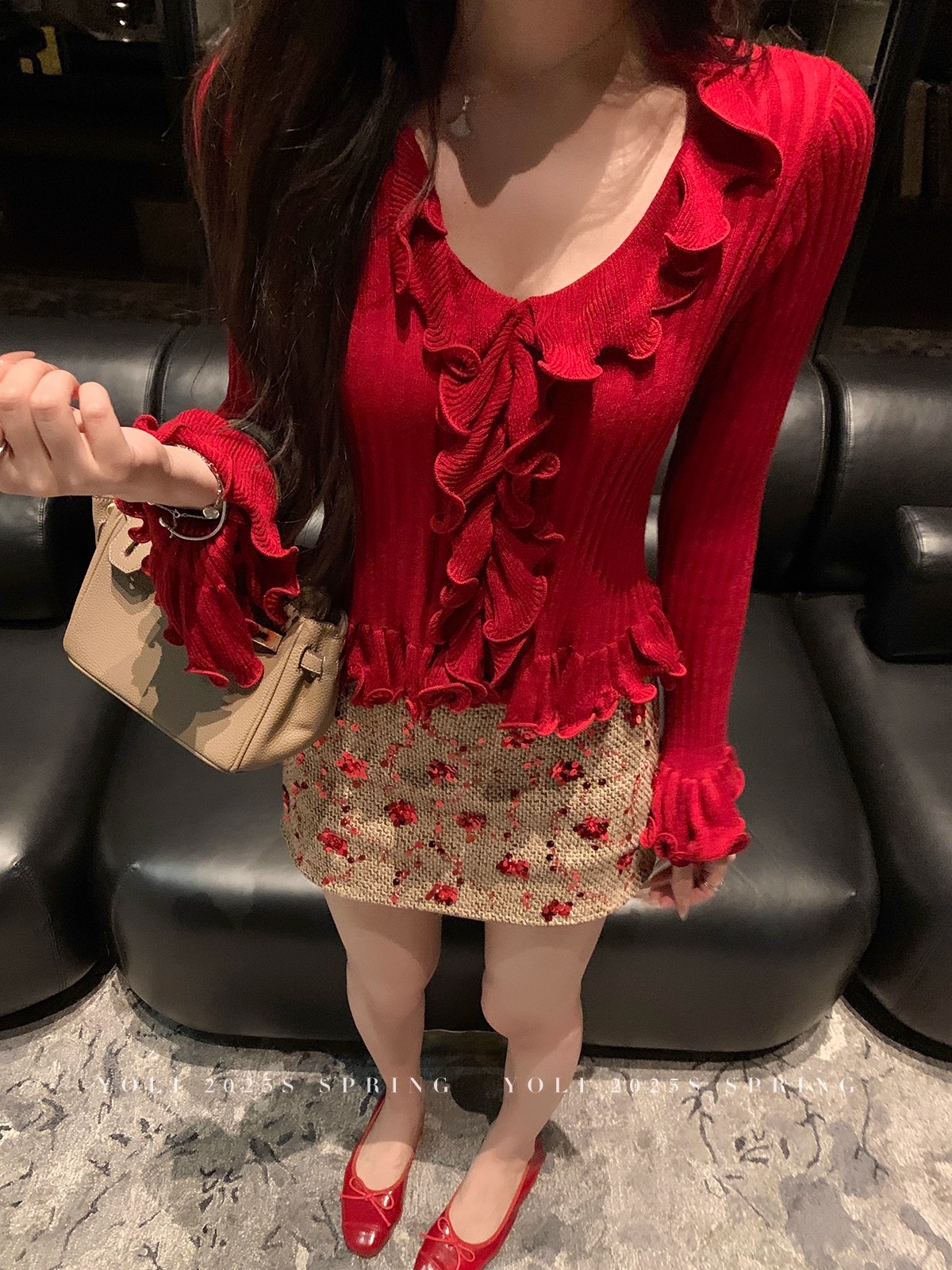白色v領荷花邊針織衫女秋冬溫柔純欲顯瘦上衣