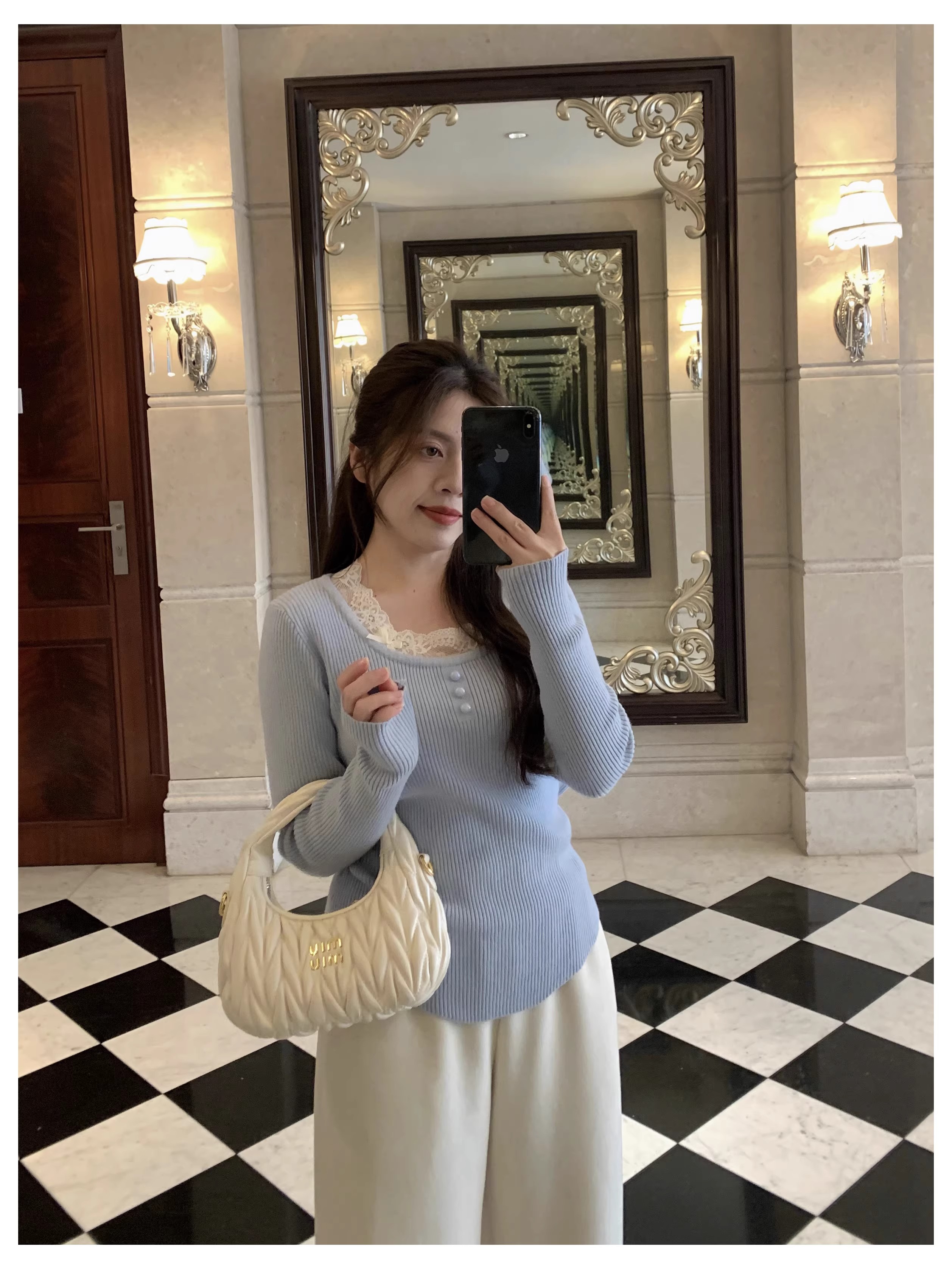 MY16302# 小个子蕾丝针织衫修身内搭上衣秋冬季毛衣打底衫长袖女裝貨源...