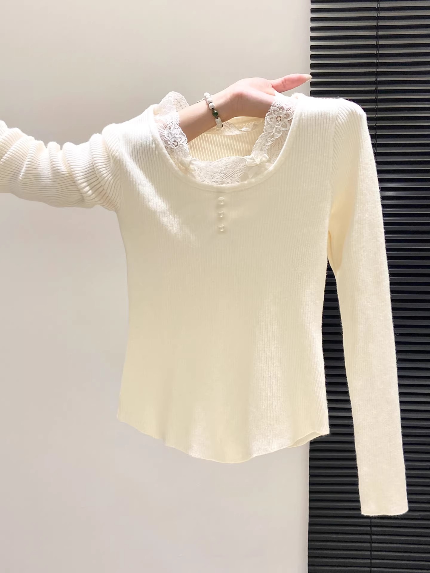 MY16299# 法式蕾丝花边针织毛衣新款修身时尚内搭打底衫漂亮上衣女裝貨...