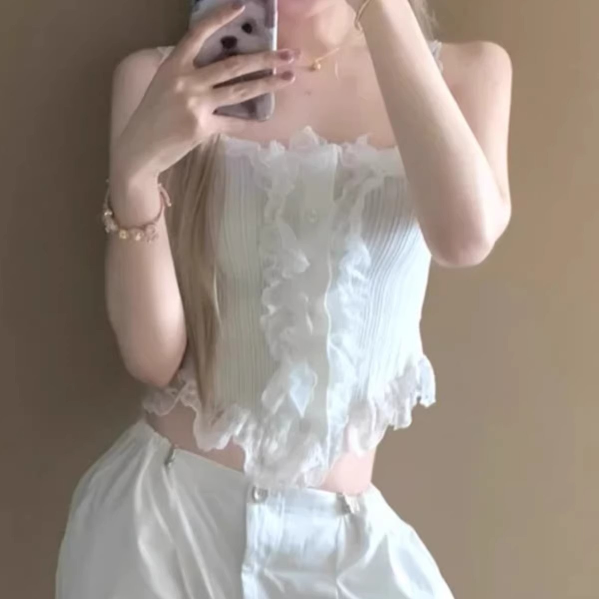 純欲風白色蕾絲花邊針織吊帶背心女夏季甜辣妹高級感修身短款上衣