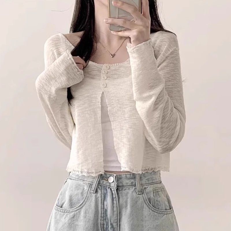 辣妹短款上衣女2026春夏小眾氣質針織長袖防曬衫新款外搭空調罩衫