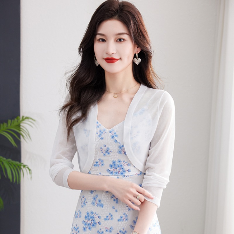 真絲防曬針織開衫女薄款配吊帶裙外搭高腰罩衫夏披肩小坎肩短外套