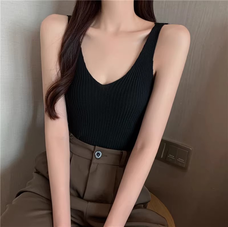 夏季性感v領打底無袖背心女外穿短款純欲內搭西裝針織小吊帶上衣