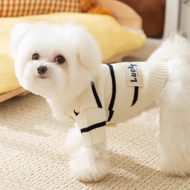 新款跨境黑白條紋中小型犬狗狗貓咪四季兩腳毛衣保暖寵物狗衣服