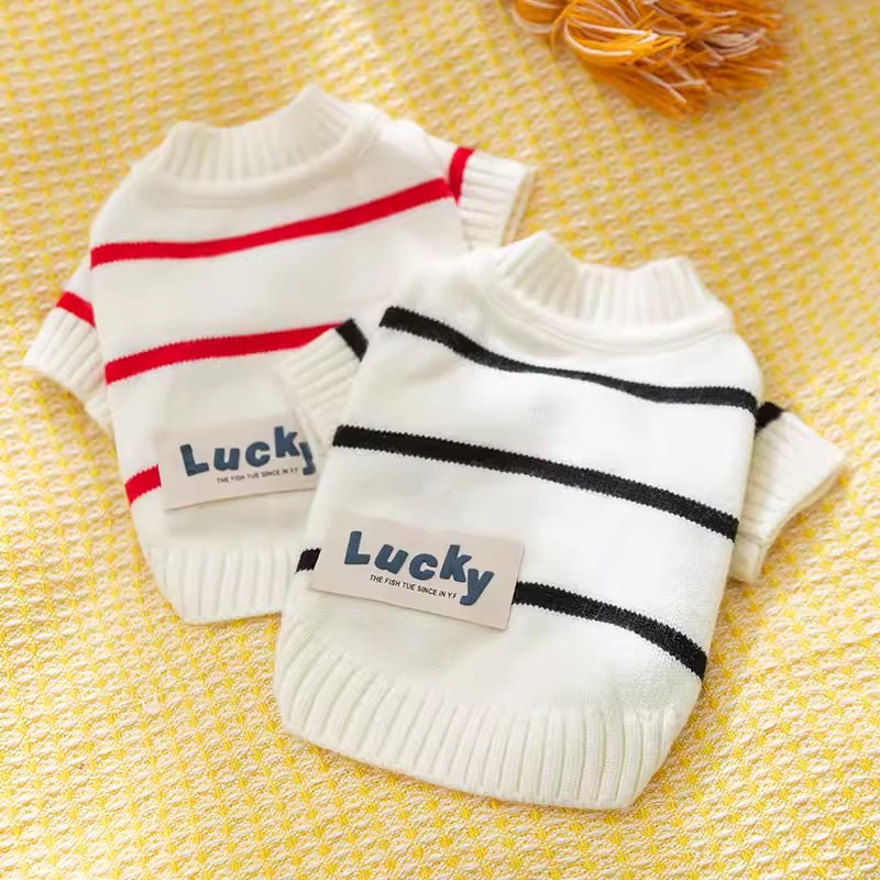 跨境寵物衣服貓咪衣服條紋開衫貼標毛衣寵物幼小貓貓布偶藍貓