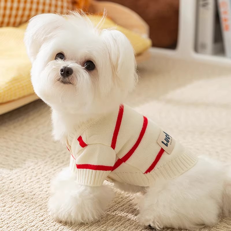 跨境小狗狗衣服寵物服飾泰迪比熊雪納瑞小型犬簡約條紋開衫毛衣