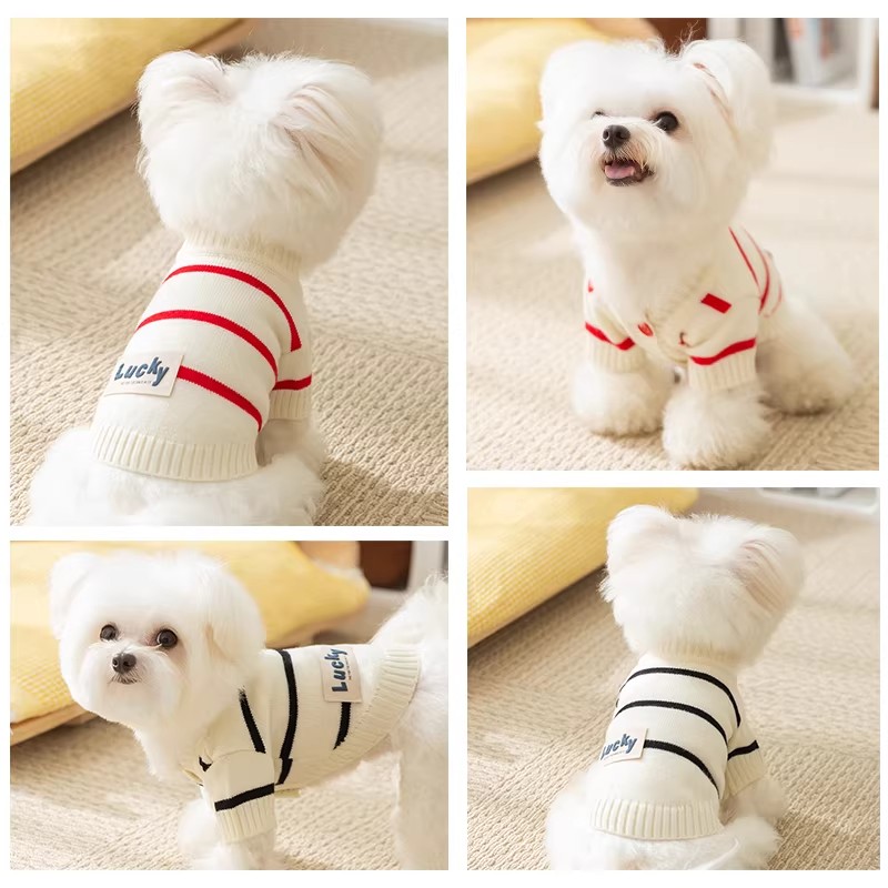 跨境小狗狗衣服寵物服飾泰迪比熊雪納瑞小型犬簡約條紋開衫毛衣