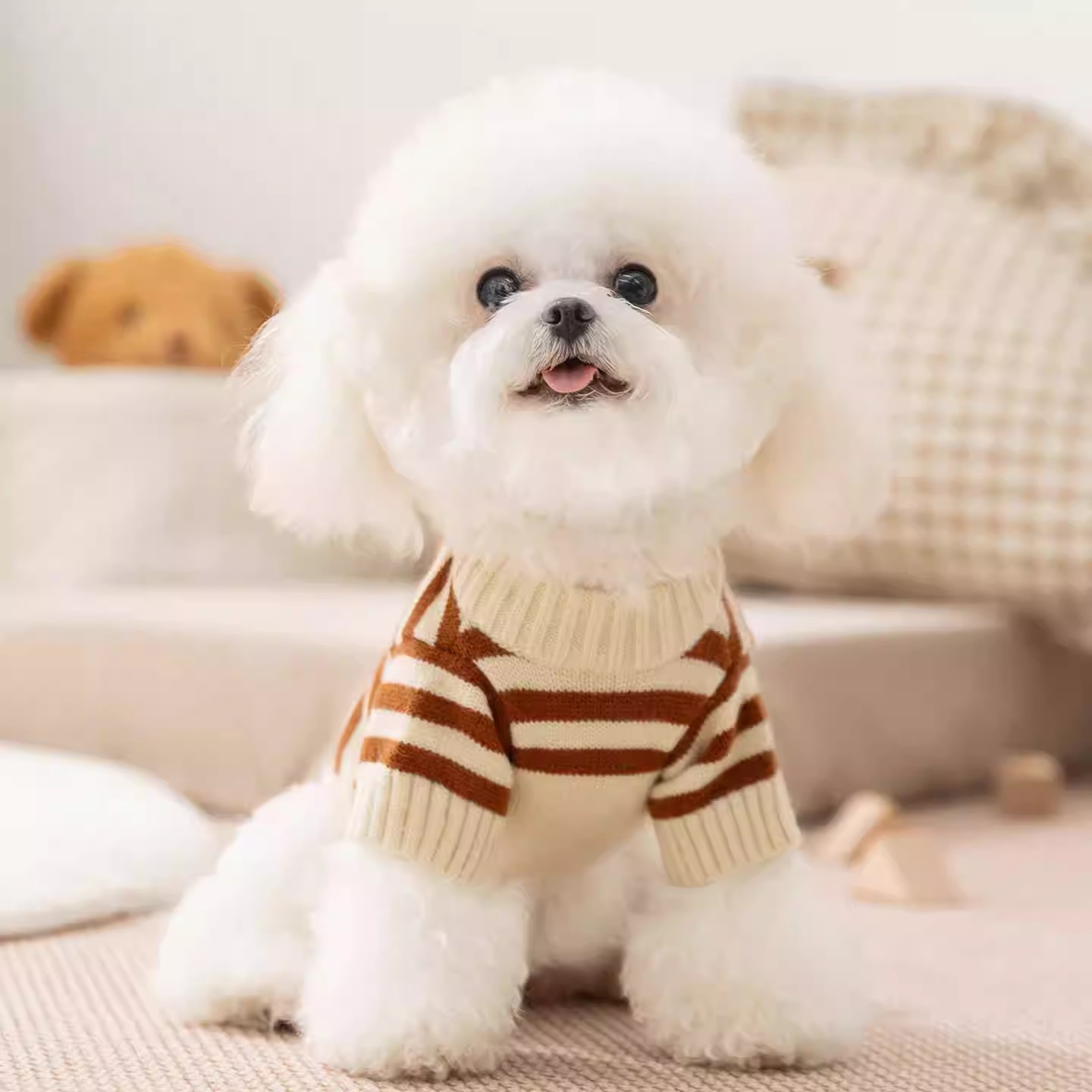 跨境新款狗狗衣服三祇小萌熊條紋毛衣小型幼犬比熊泰迪冬天保