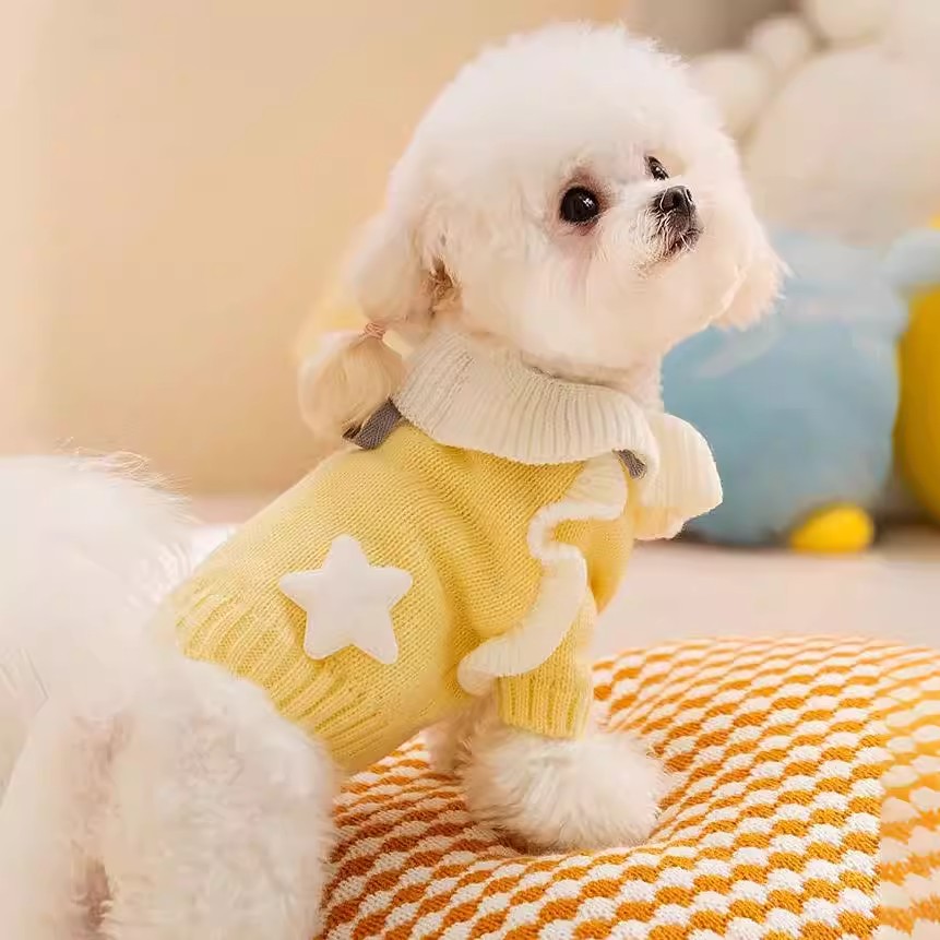 跨境立體星星小狗狗衣服比熊泰迪博美小型幼犬寵物春秋款可愛毛衣