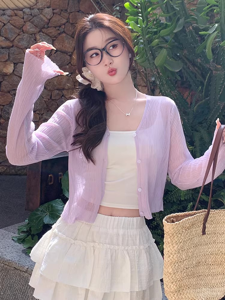冰絲針織開衫防曬衣女2026新款夏季外搭空調衫配吊帶裙薄紗短外套
