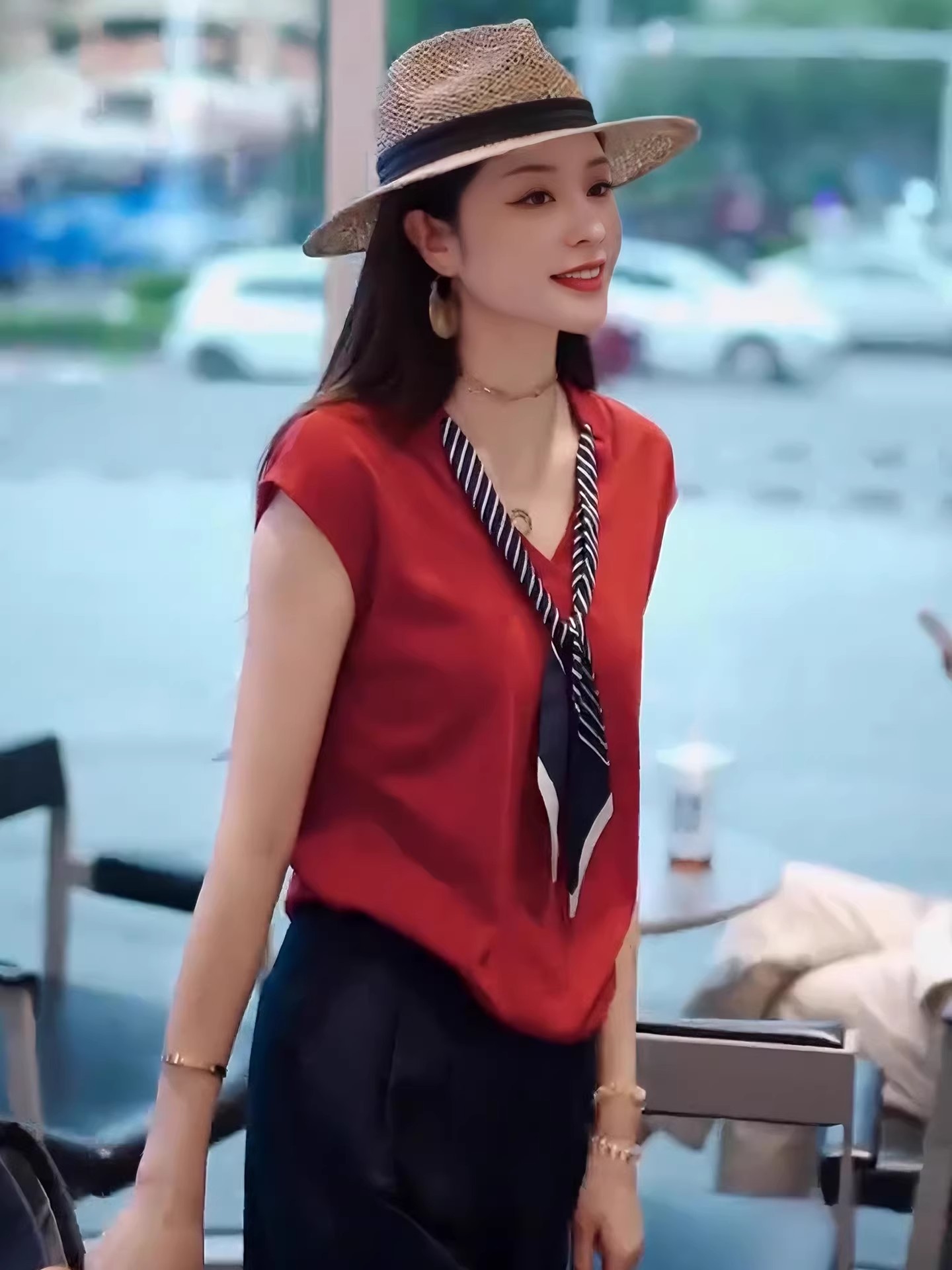輕奢高級感飄帶設計V領短袖T恤女2026年夏季新款時髦洋氣百搭上衣