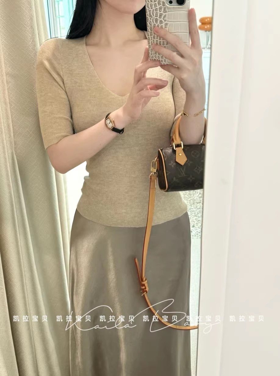獨特絕美氣質V領短袖針織衫微透掐腰顯瘦高級感內搭外穿上衣