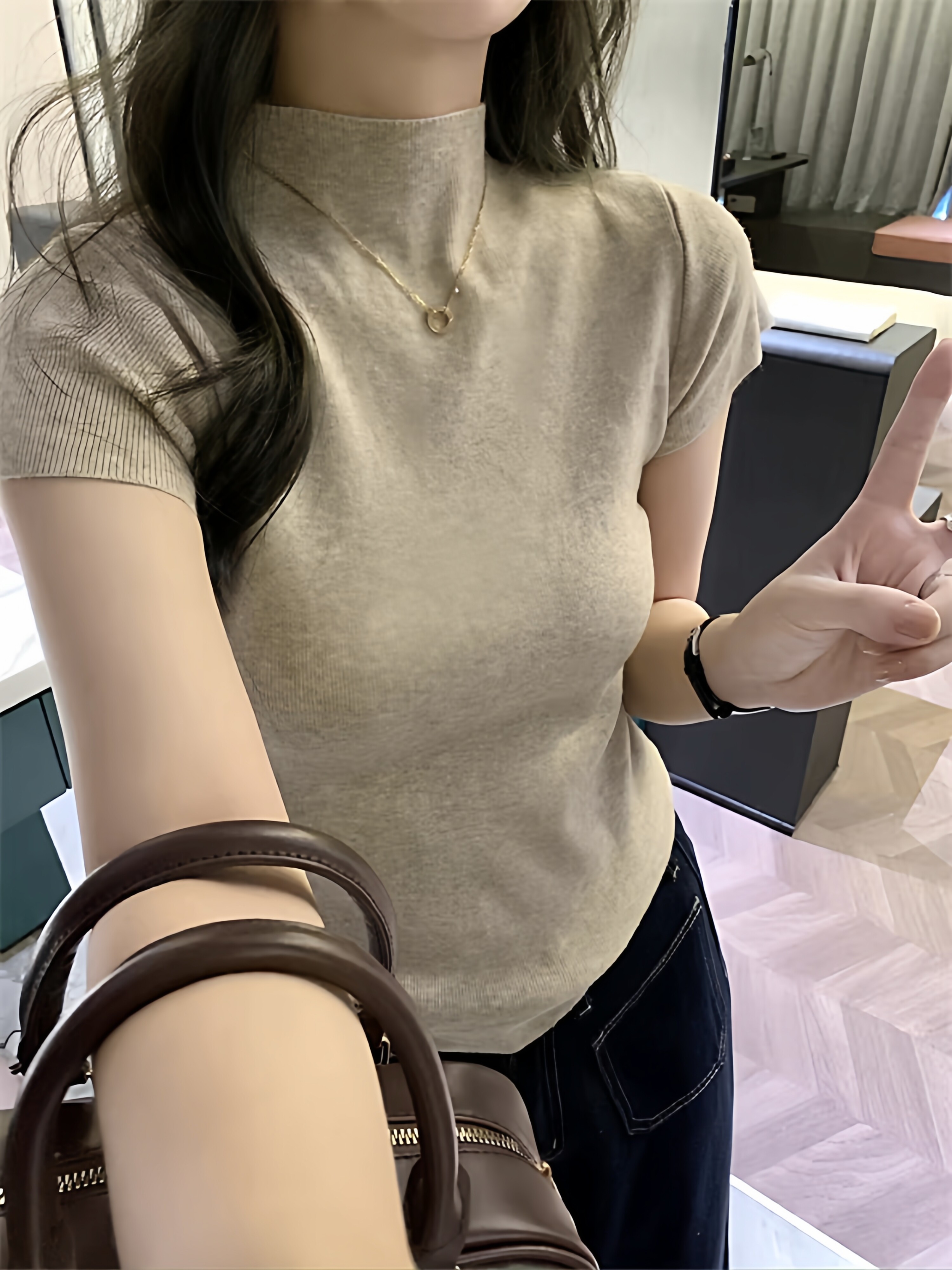 半高領短袖t恤女針織中領打底衫白色內搭2026年新款春夏爆款上衣