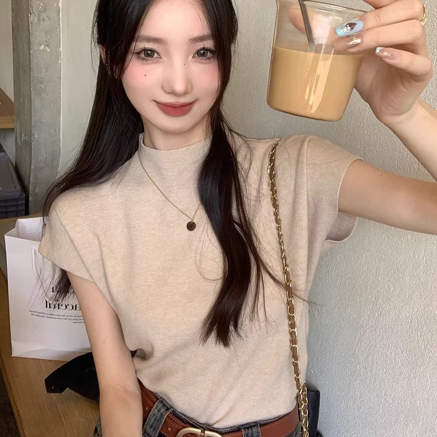 半高領短袖t恤女2026新款春夏修身顯瘦打底衫內搭針織上衣