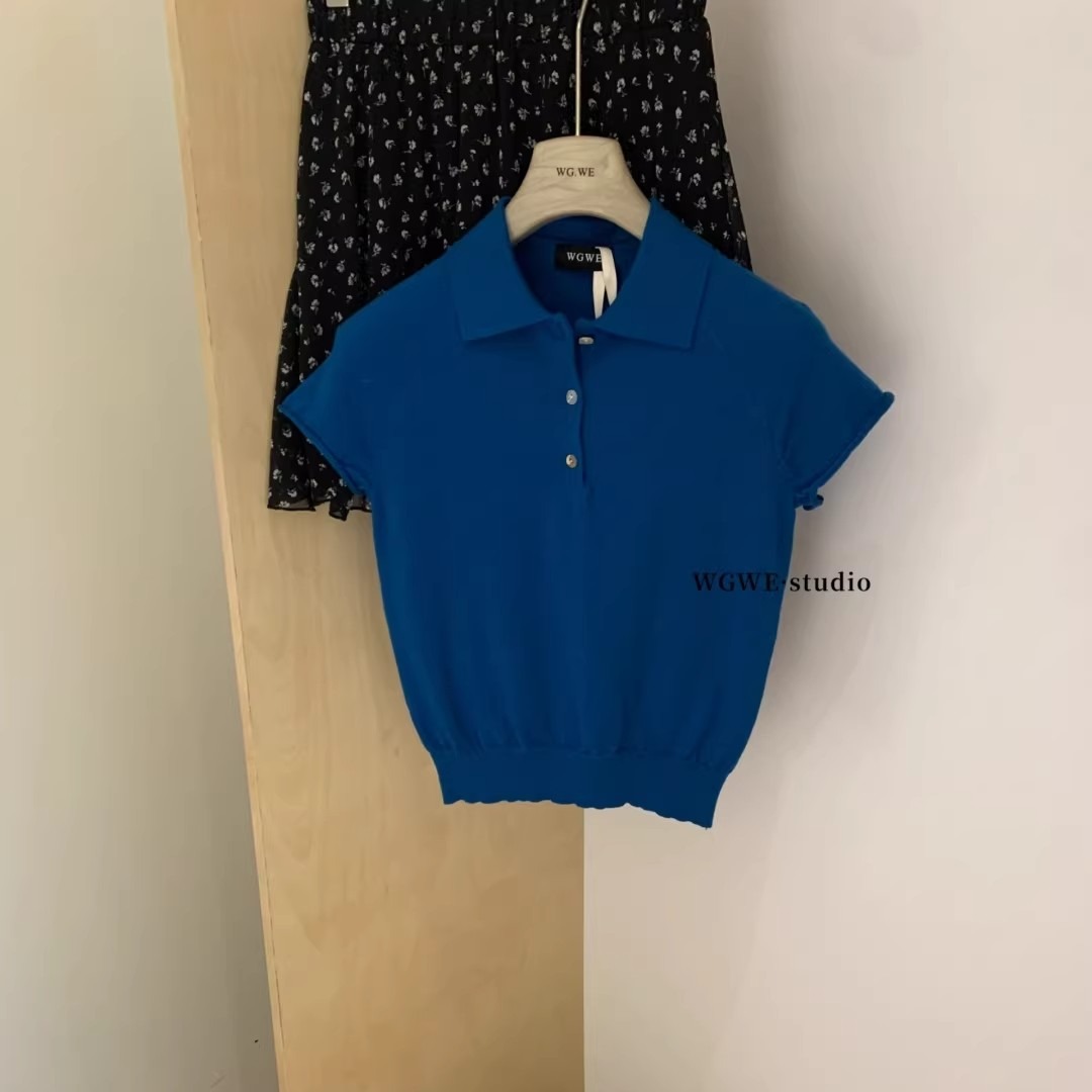 2026春夏季新款小個子設計感小眾高級感POLO領短袖針織衫上衣女