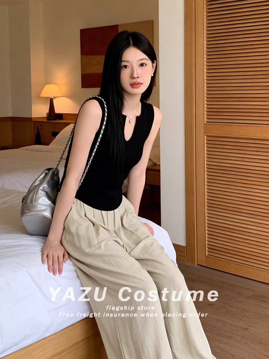 暗黑系辣妹設計感褶皺修身吊帶背心女夏季新款收腰修身短款上衣服