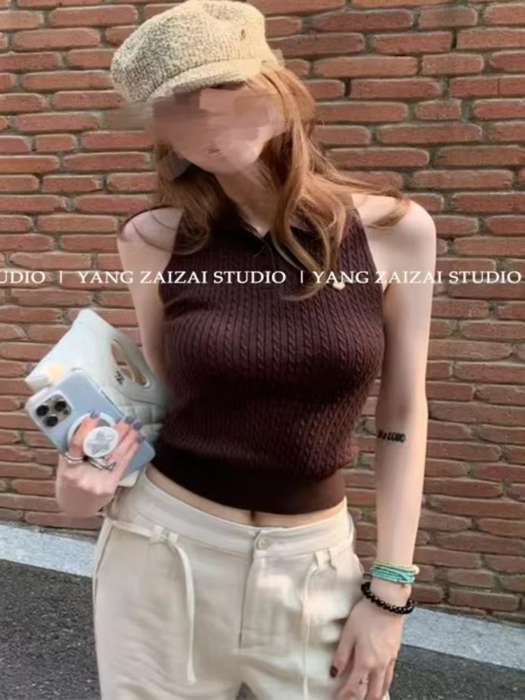 蘑糯糯monoo松軟不悶熱粉色針織上衣夏季清涼感透氣背心