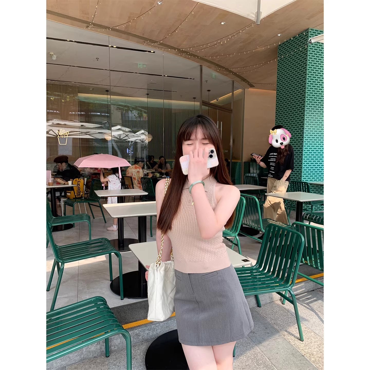 藕粉色翻領針織衫女夏季麻花休閑無袖背心修身顯瘦氣質上衣