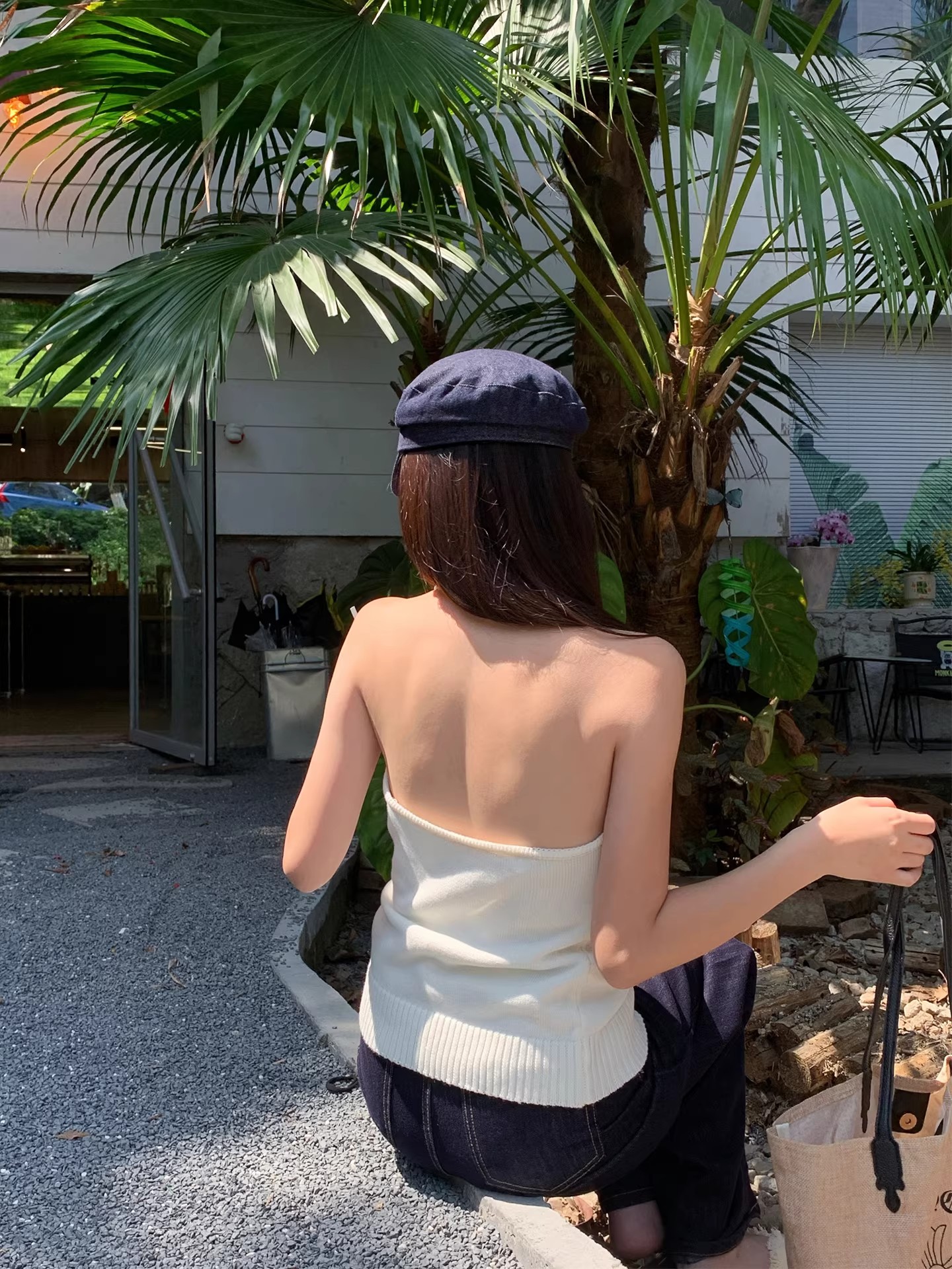 法式吊帶背心女夏外穿白色美背絕美別致高級感針織掛脖上衣