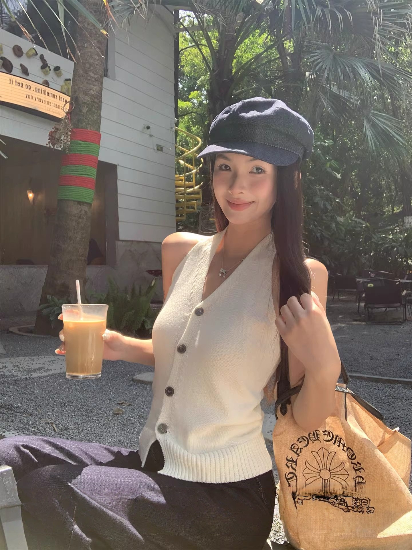 法式吊帶背心女夏外穿白色美背絕美別致高級感針織掛脖上衣