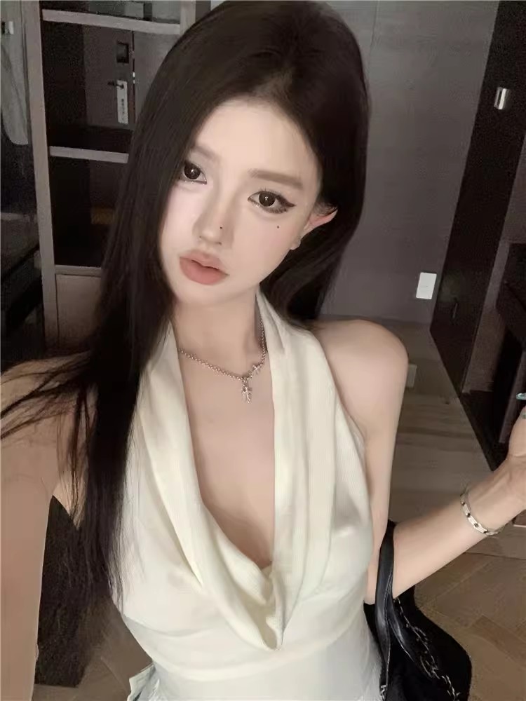 法式氣質名媛風性感蕩領小背心女夏季新款設計感小眾修身顯瘦上衣