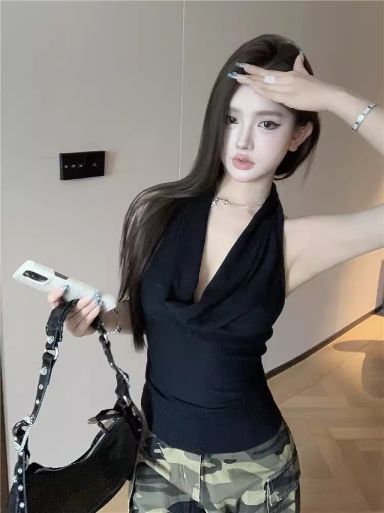 法式氣質名媛風性感蕩領小背心女夏季新款設計感小眾修身顯瘦上衣