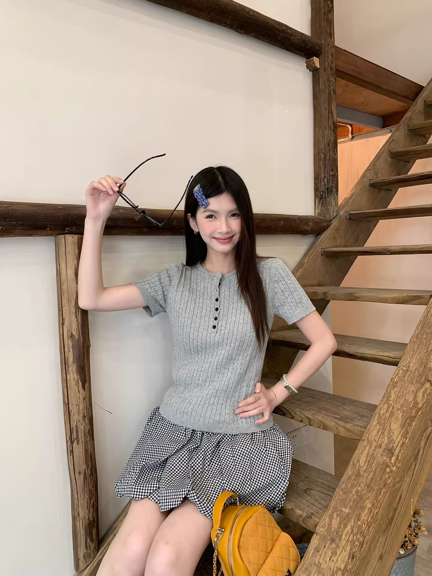 針織短袖2026新款夏季外搭修身灰色t恤女早春韓系穿搭上衣