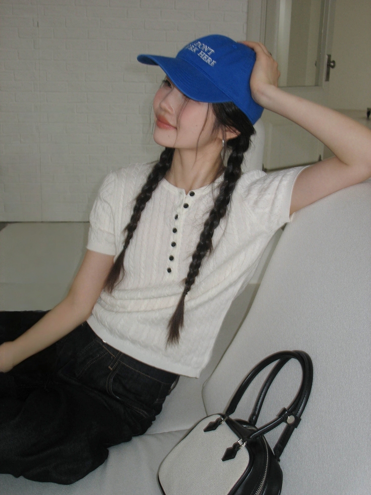 白色麻花短袖針織衫女夏季2026新款韓系百搭巨好看薄款上衣
