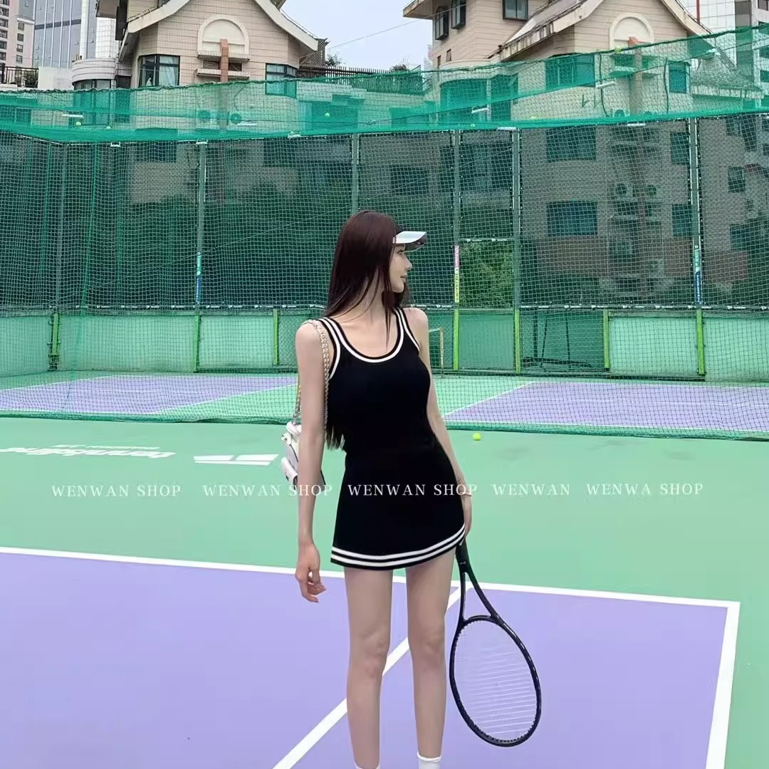 2025夏季新款撞色條紋針織時尚休閑吊帶連衣裙