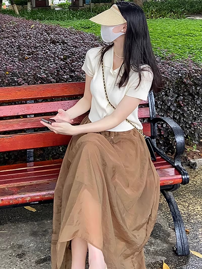 polo領短袖T恤女夏季冰絲針織衫法式薄款翻領開衫設計感短款上衣