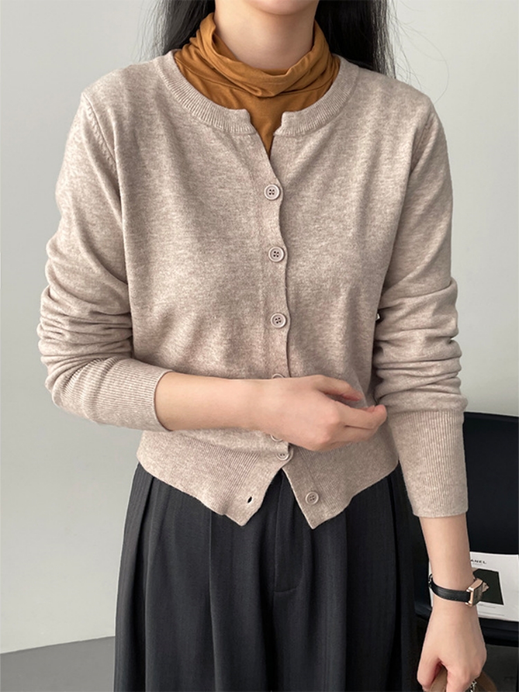 韓系溫柔粉色毛衣女軟糯親膚針織衫小開衫