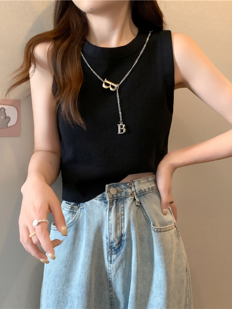 短款上衣條紋冰絲針織小吊帶背心女夏季春秋內搭打底衫設計感顯瘦
