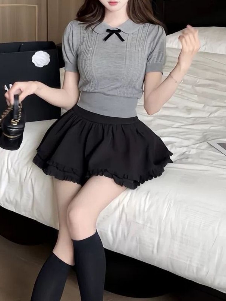 2026新款高級感灰色針織短袖女夏季通勤百搭減齡上衣T恤寬松時尚