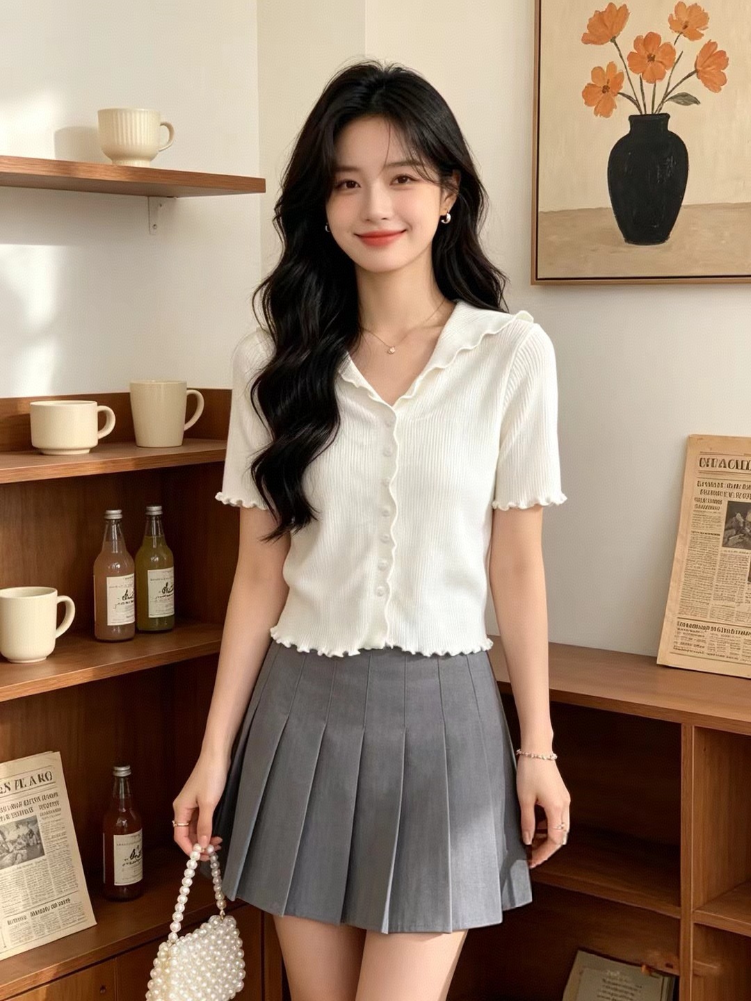 韓版甜美百搭翻領薄款針織開衫女修身顯瘦減齡上衣