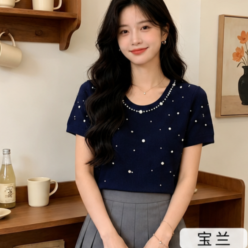 設計感小眾重工針織短袖t恤女夏季2026新款氣質修身顯瘦上衣